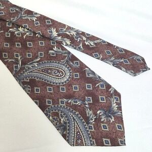 Mikael York Paisley 100% Italian Silk Paisley Neck Tie Red‎ Blue 55.5"L 4"W USA